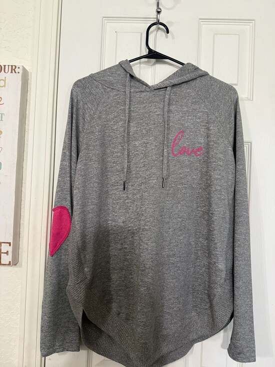 maurices Tops - Maurices Haven Love Heart Patch Hoodie Gray Pink